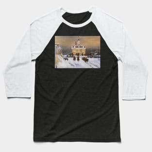 Courthouse Snow Oil on Canvas Baseball T-Shirt